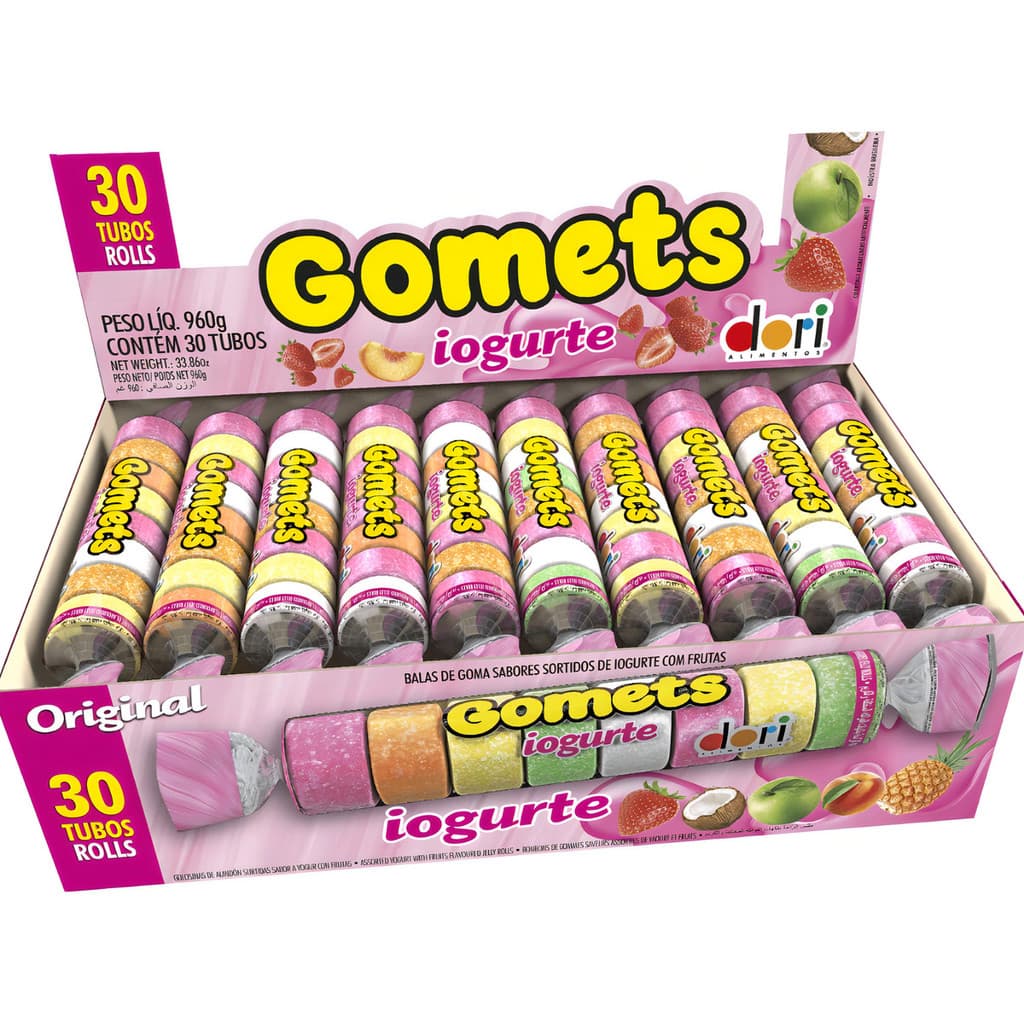 Balas De Goma Tubo Gomets Dori Sabor Iogurte C/30 Unidades De 32g Dori