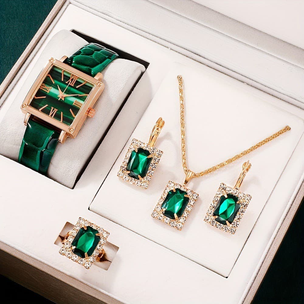 Novo relógio feminino quadrado romano quartzo relógio Gem pulseira conjunto cinto + relógio de pulso