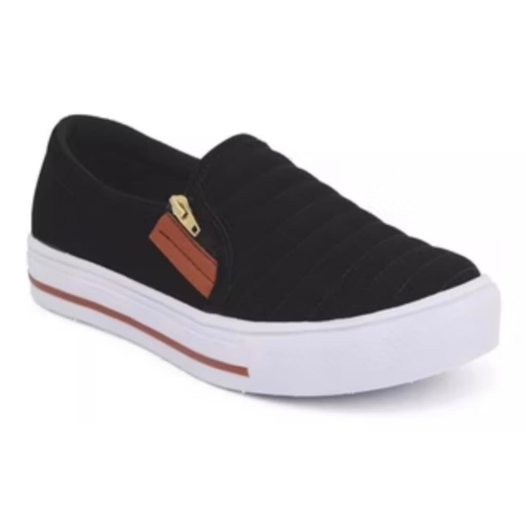 Ténis feminino slip on calçe fácil sapatilha ziper facil casual