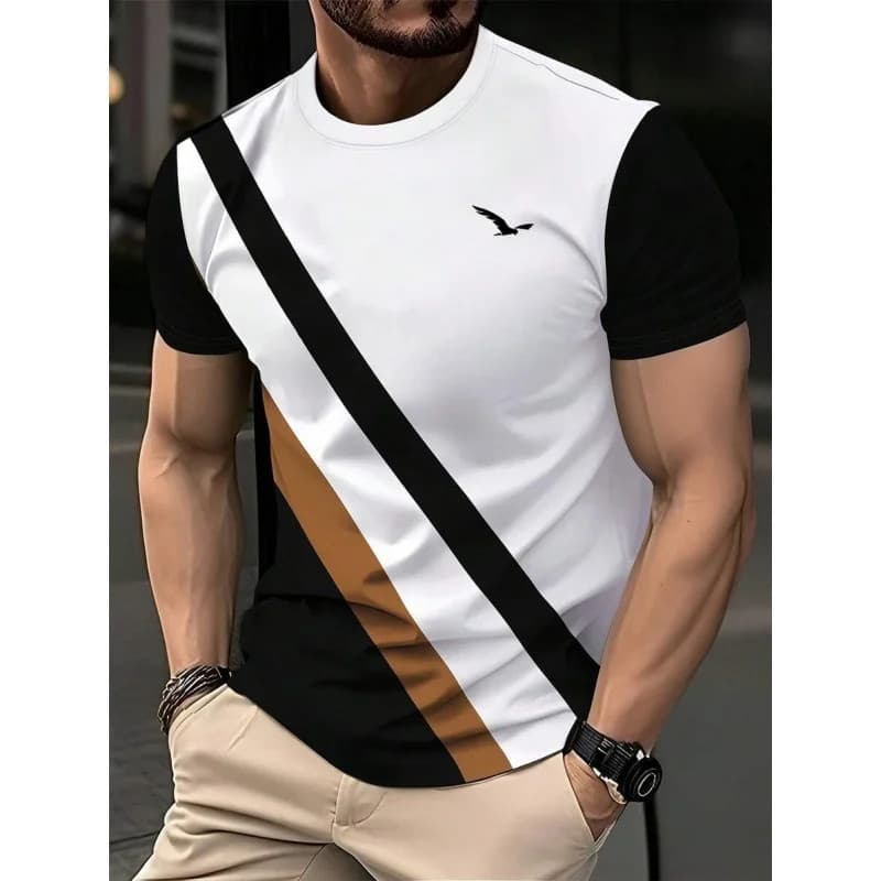 3D Impresso Emenda Geométrica T Camisa Para Homens Listras Coloridas Padrão Camisetas Verão Casual O-Pescoço Soltas Mang