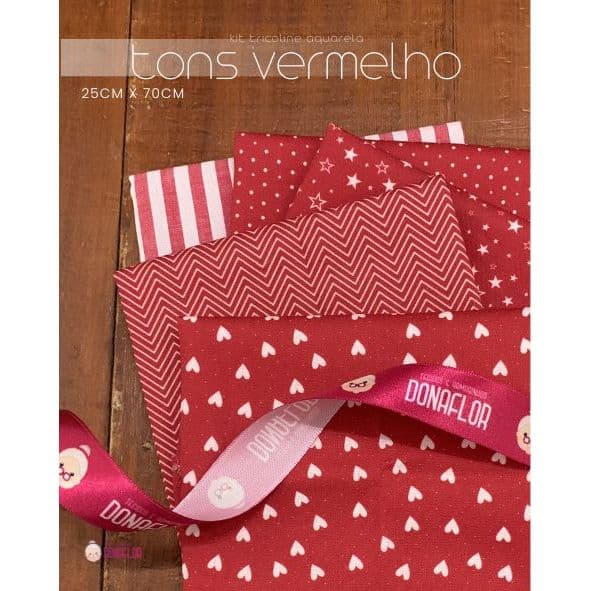 KIT 5TRICOLINES AQUARELA TONS VERMELHO - Medida 25x70cm - 100% ALG