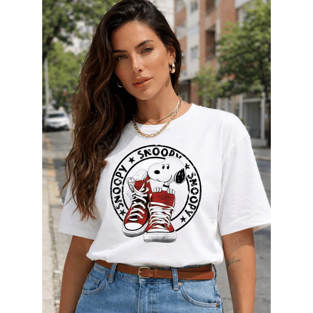 Camiseta Camisa Blusa T-Shirt Feminina Básica 100% Algodão Qualidade Premium Snoop Star Tenis