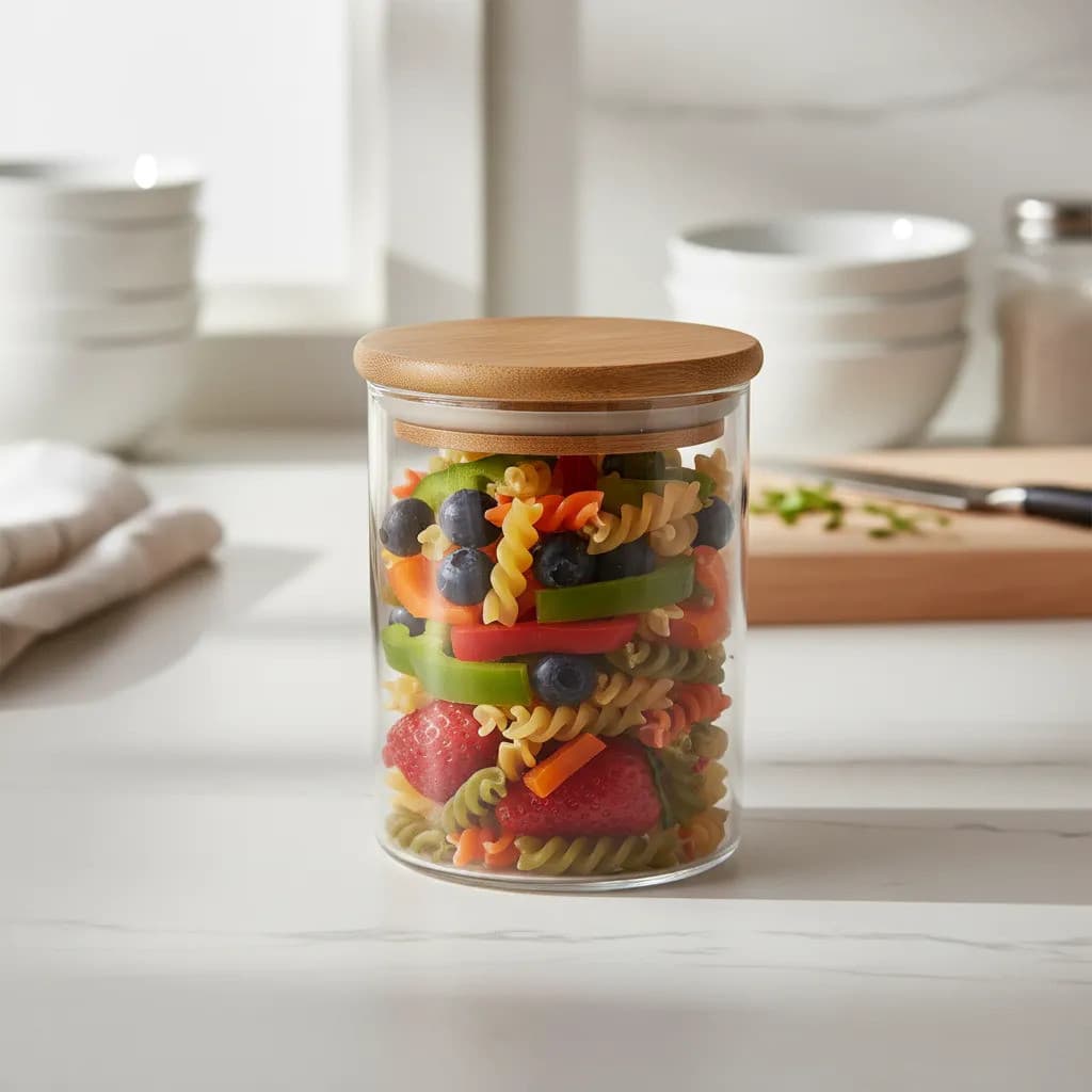 Pote Hermético Vidro Borossilicato 200ml Tampa Bambu Porta Temperos Condimentos Especiarias Mini Organizador Cozinha 9cm