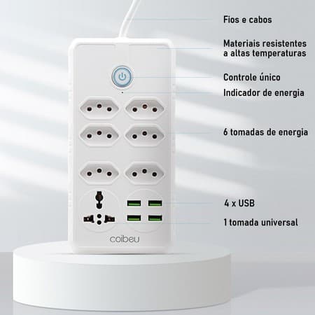 Regua de Tomadas Inteligente com USB Proteção Contra Surto Bivolt