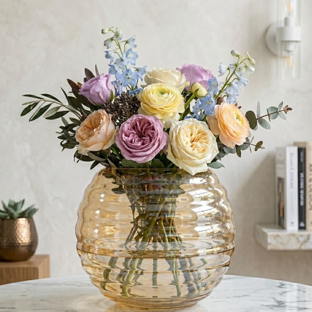 Vaso Terrário Âmbar redondo de vidro Flores Terrários enfeite decorativo casa festas Aquário