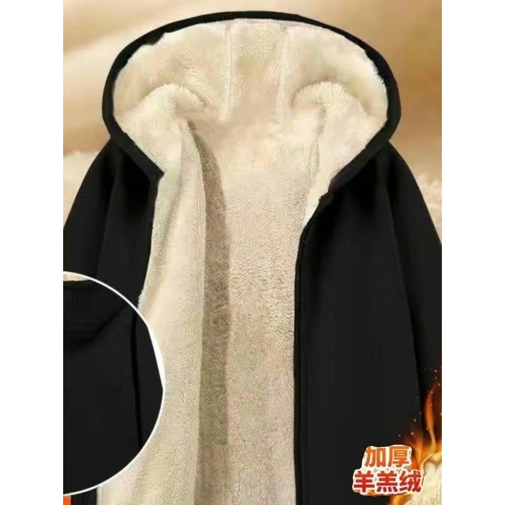 Forro de lã engrossado cordeiro velo zíper moletom inverno resistente ao frio quente solto tamanho grande Cardigan molet