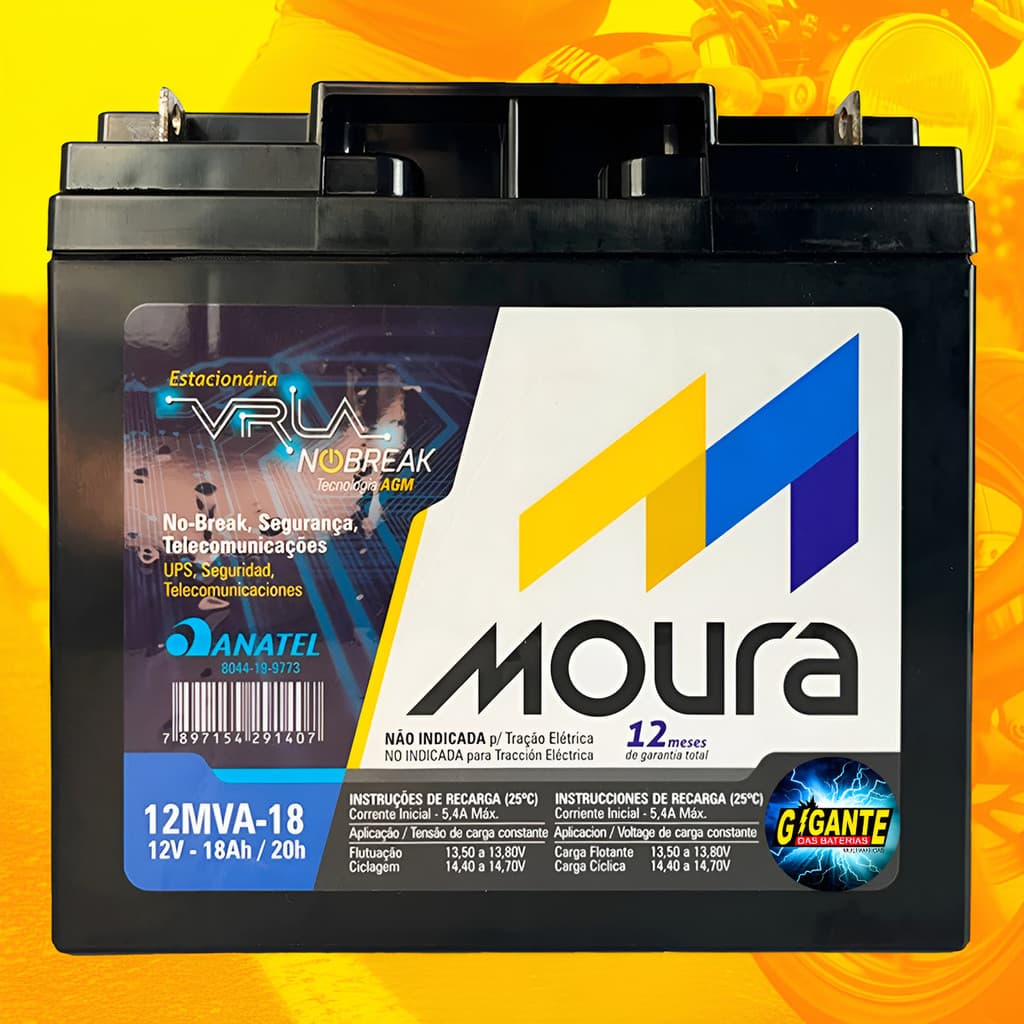 Bateria Moura Para No Break 12mva18 12v 18ah Vrla Agm Original Alarmes Monitoramento