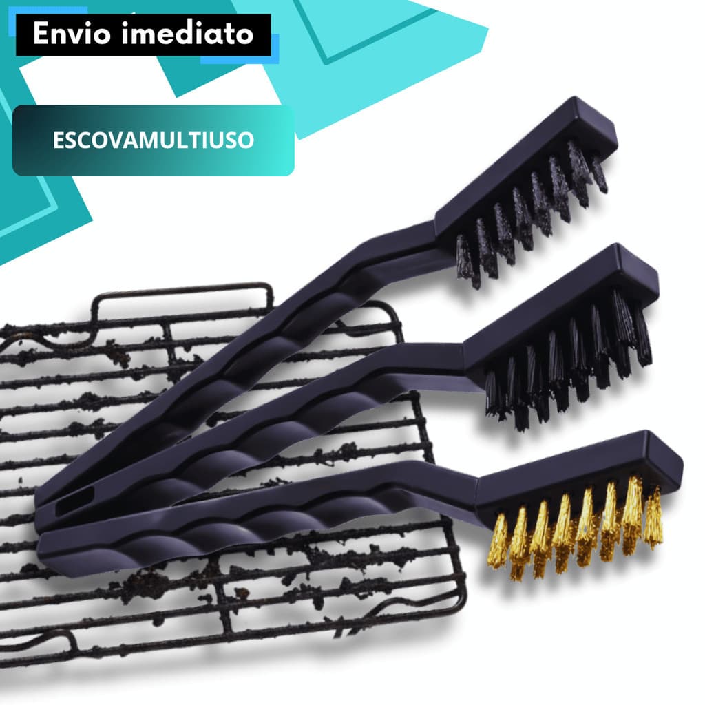 Escova Multiuso Cerdas Aço Nylon Latão Cabo Anatômico Resistente Limpeza Profunda Ferrugem Partes Pequenas