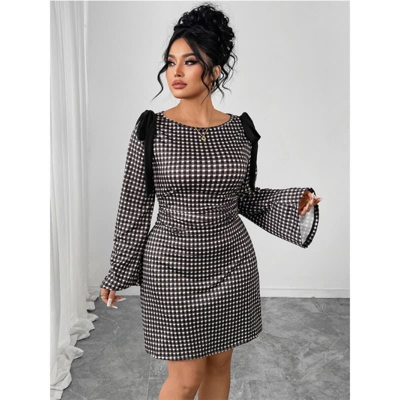 XL-4XL Vestido Feminino Saia Feminina Arco Tamanho Grande Fino De Manga Sino Para Mulheres