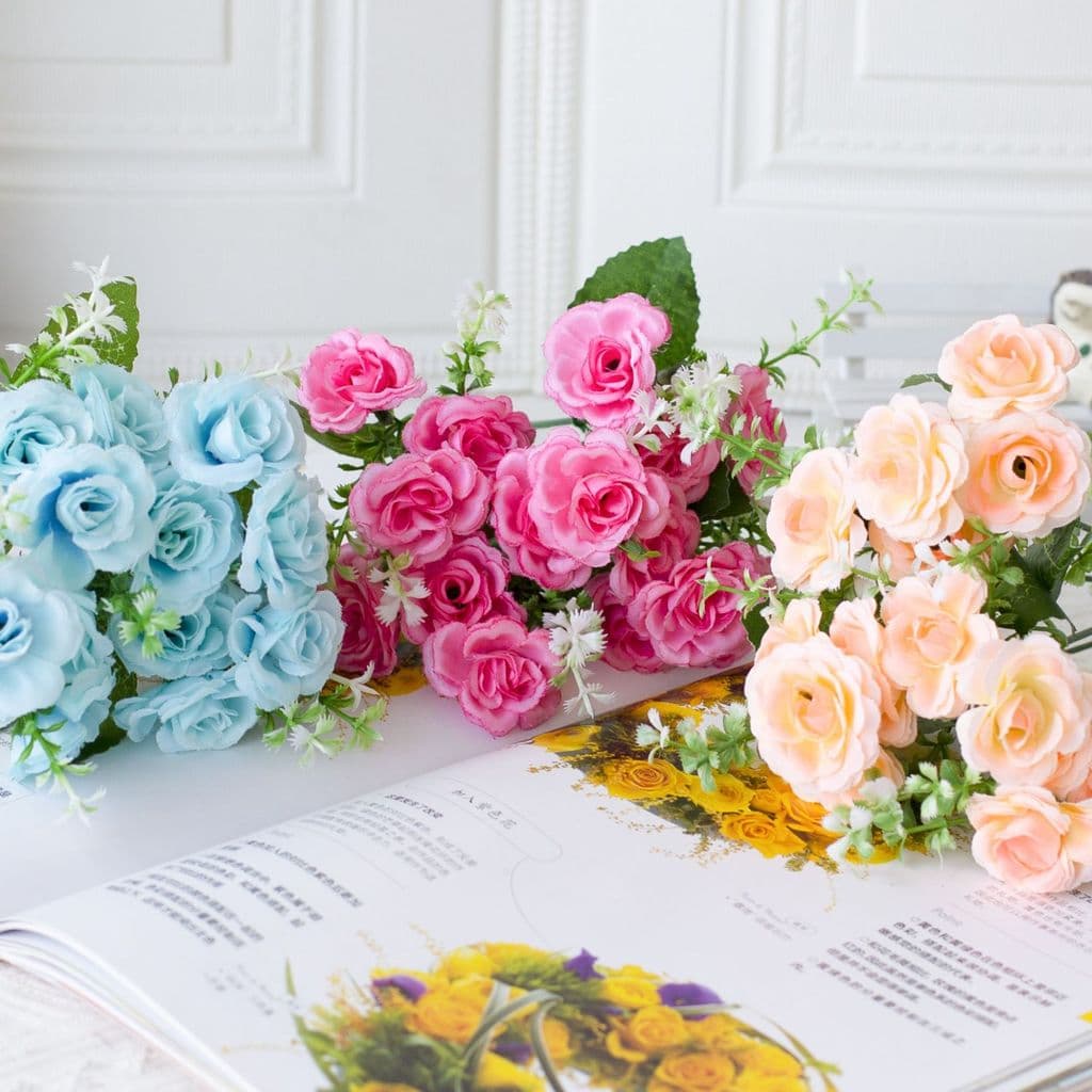 [Estoque pronto] 15 Cabeças Faux Rose Bouquet PU Látex Realista Flores Artificiais para Decoração De Festa De Noivado