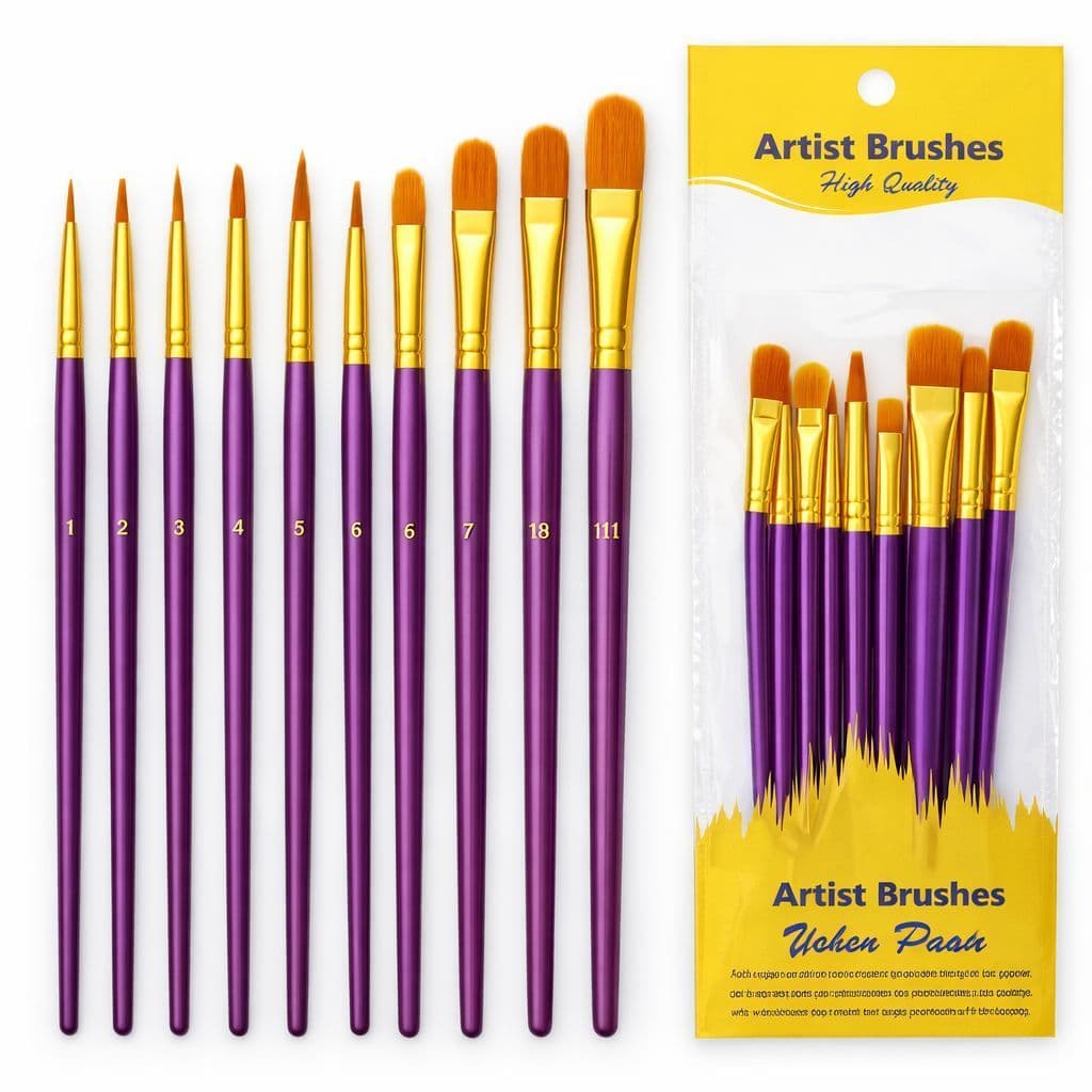 Kit Com 10 Pinceis Pincel Pintura Artesanato Pincéis Cerdas Macias Pano