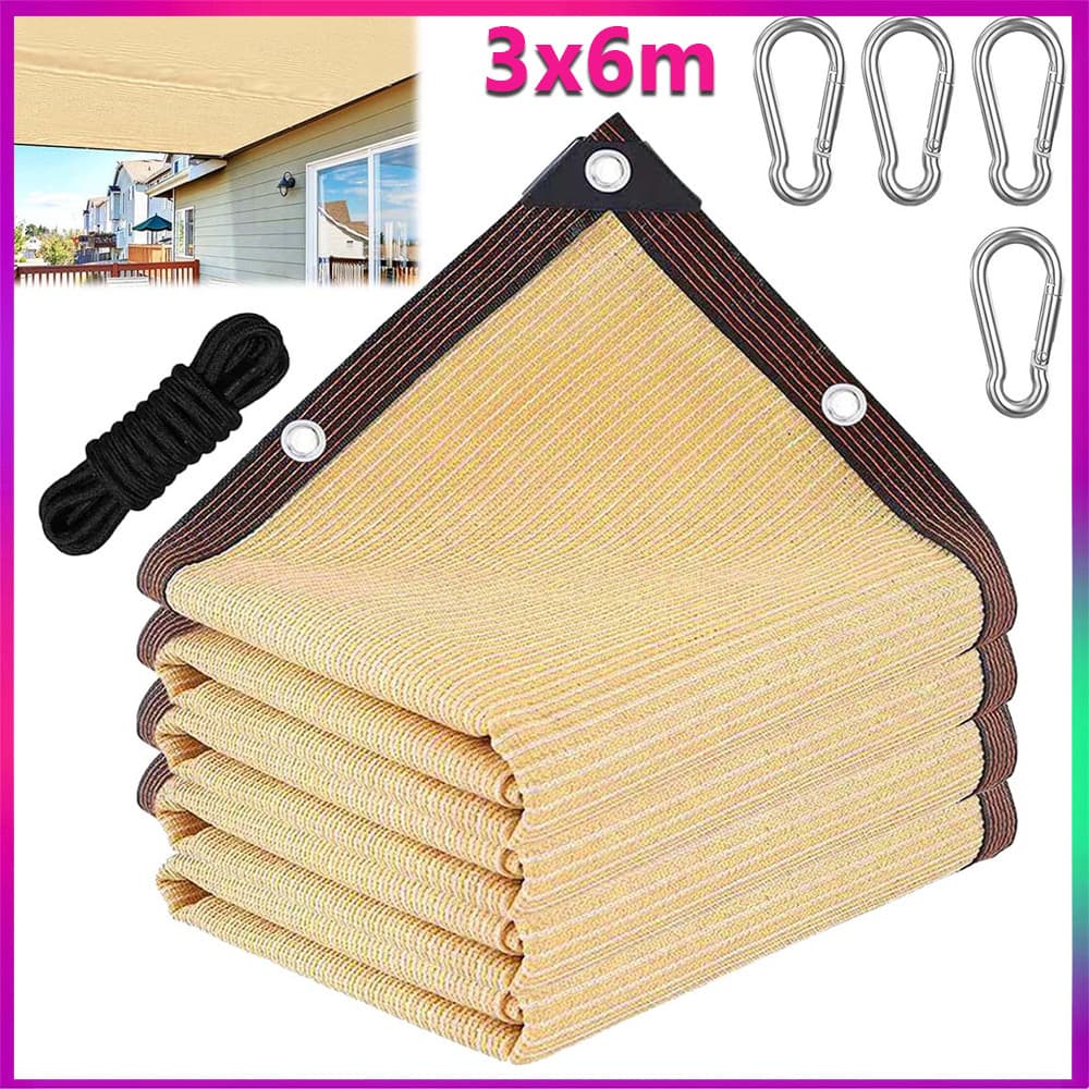 3×6m Tela de Sombreamento Shade Toldo Sombra Cobertura para Carro Garagem Piscina Jardim Proteção UV Sol bege