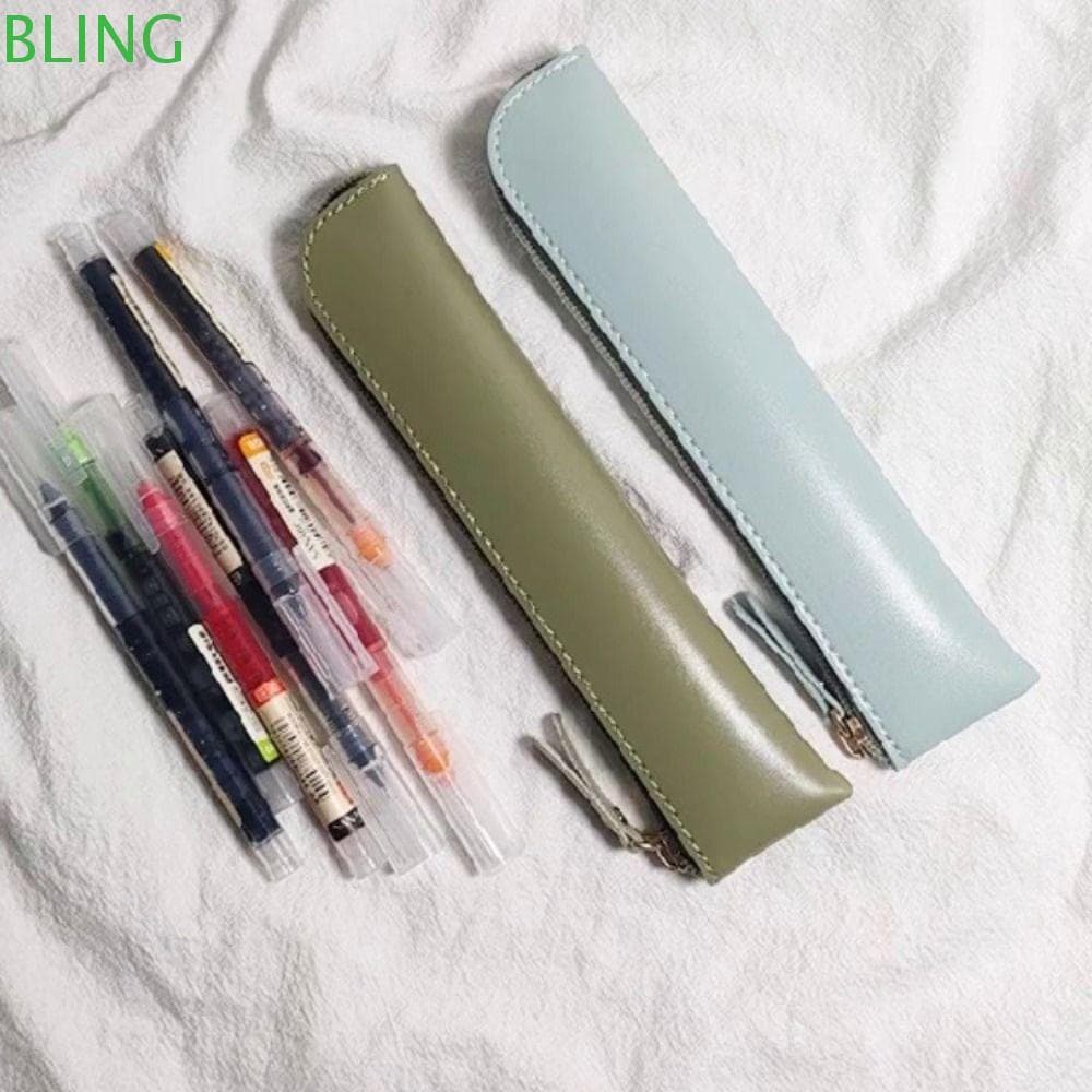 Lápis Fino BLING , Sacos De Macios De PU , Saco Prático De Armazenamento De Caneta Com Zíper De Papelaria Para Estudante