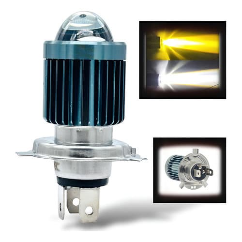 Olho De Peixe Lâmpada H4 Farol Moto 6500k Alta Potência Led Cinza-escuro Amarelo / Branco