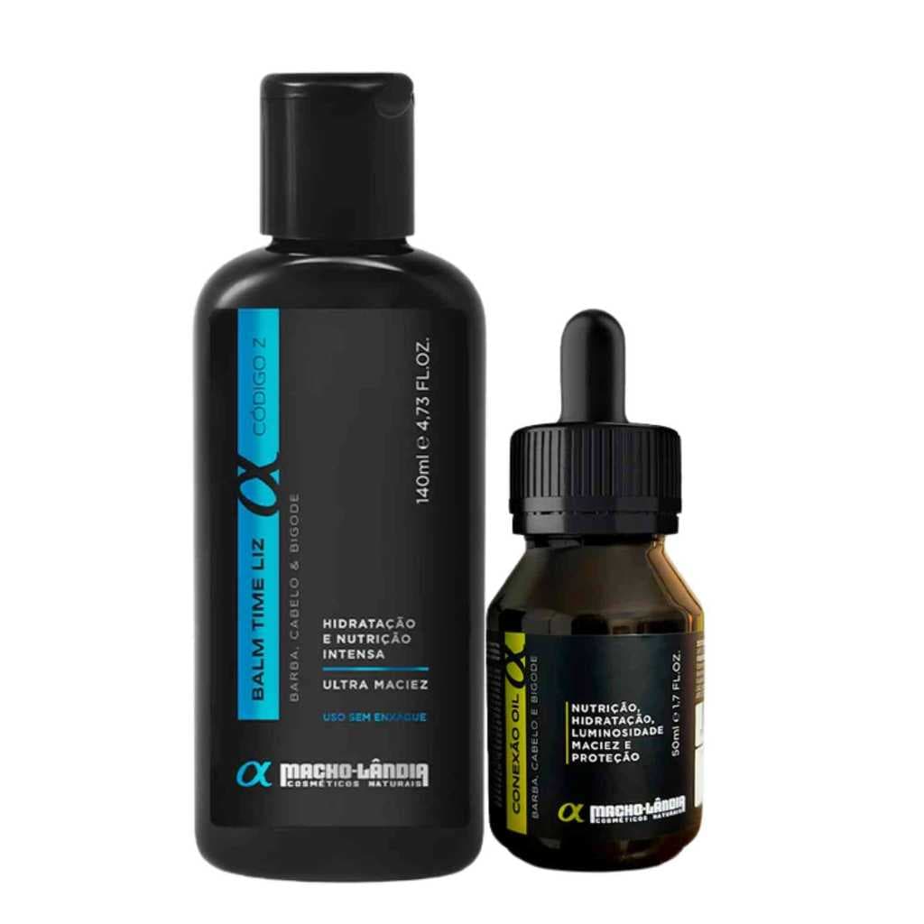 Kit Macho Landia Balm Para Barba Time Liz 140ml + Óleo Conexão Oil 50ml Hidratação Nutrição Proteção Masculina