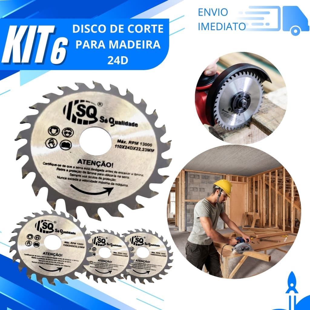 Kit 6,3 ou 2 Disco de Corte Serra Widea 110x22,23MM 24 Dentes Profissional de Serra Circular de Esmerilhadeira