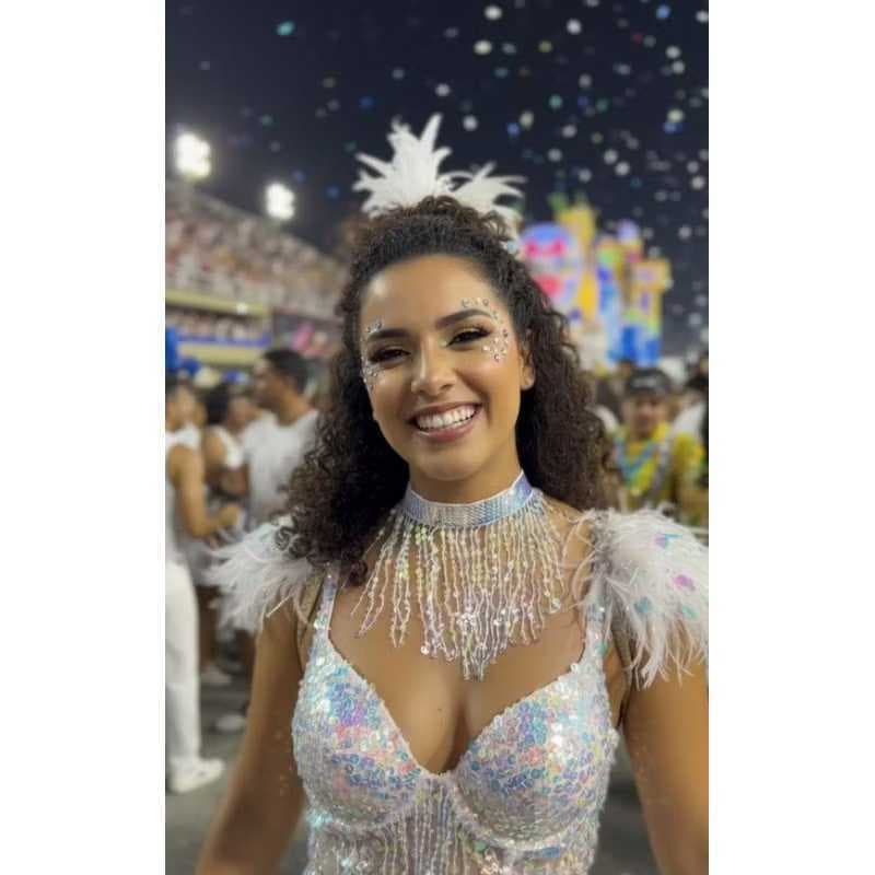 Colar Carnaval Paetê Franjas Brilhantes Fantasia Show