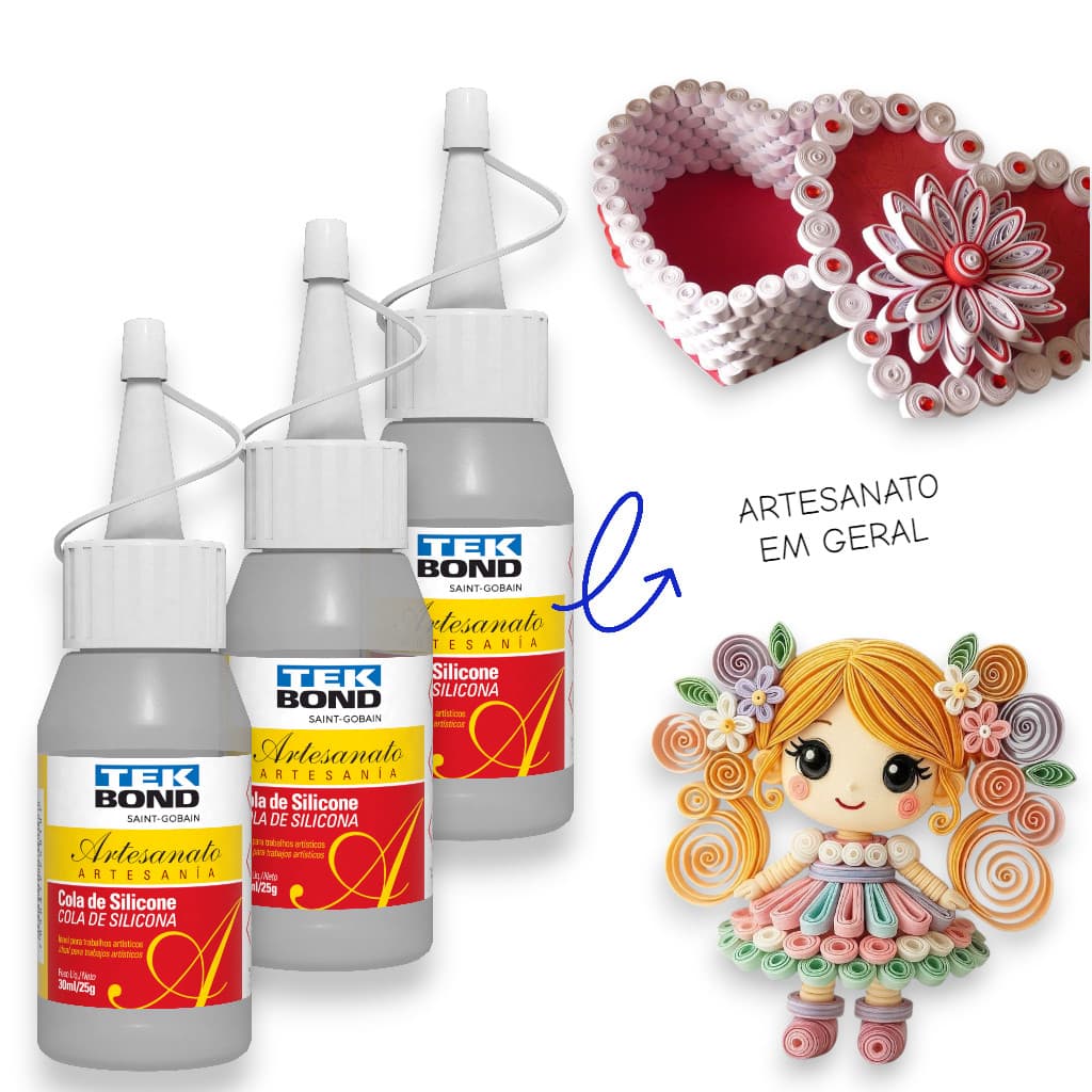Cola Fria Líquida 30ml  Silicone Tekbond Transparente Ideal Para Artesanato EVA Papel Tecido e Acabamento Fino