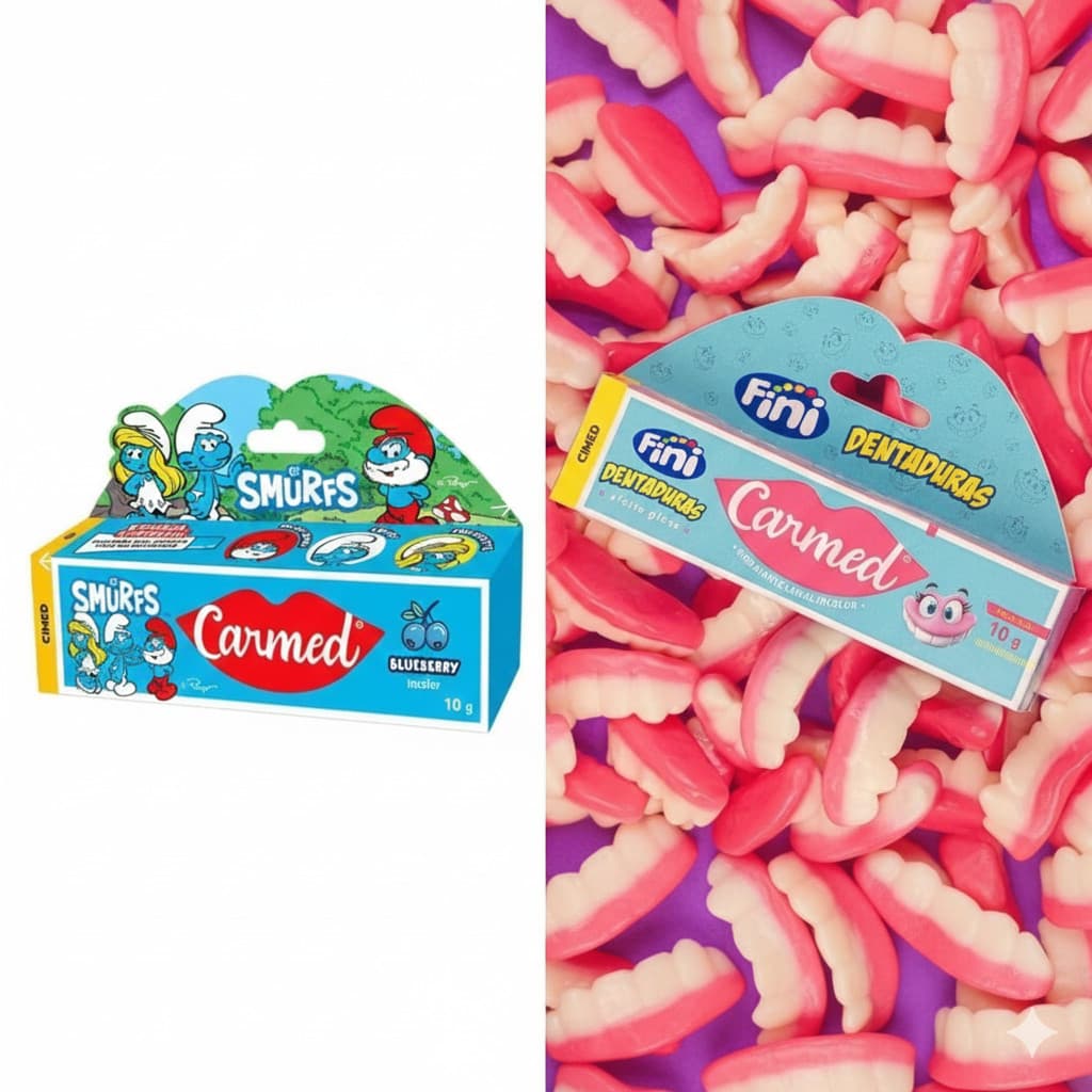 2 hidratantes labiais CARMED - Smurf + Dentadura
