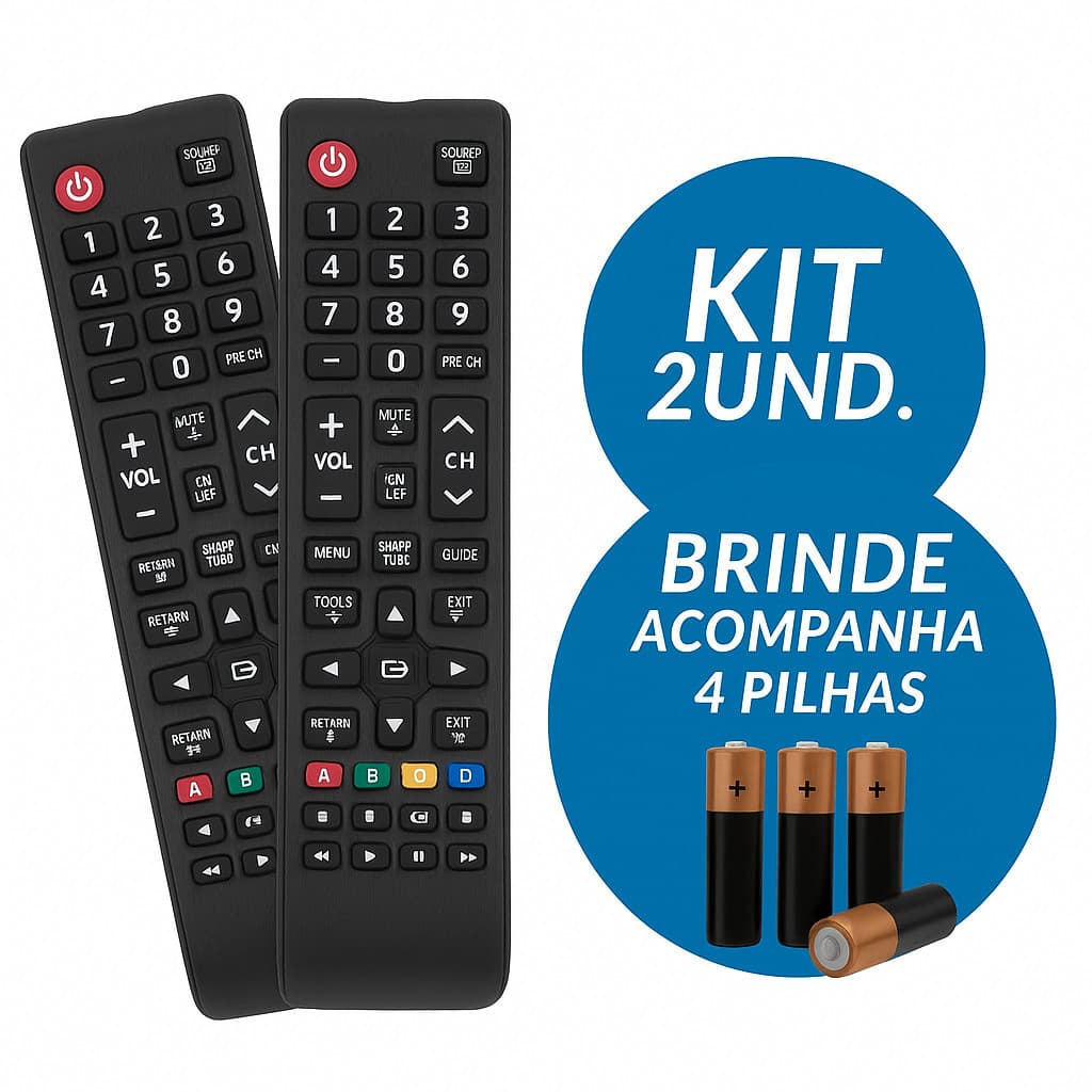 Kit Controle Remoto Compatível Com Samsung Smart TV com Pilhas AAA Inclusas Pronto para Uso