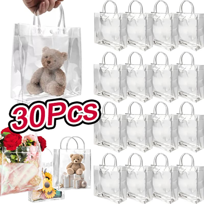 Kit 30 Unidades Reutilize Sacos De Presente Plástico Pvc  Sacola Transparente Para Casamentos Festas E Lembrancinhas