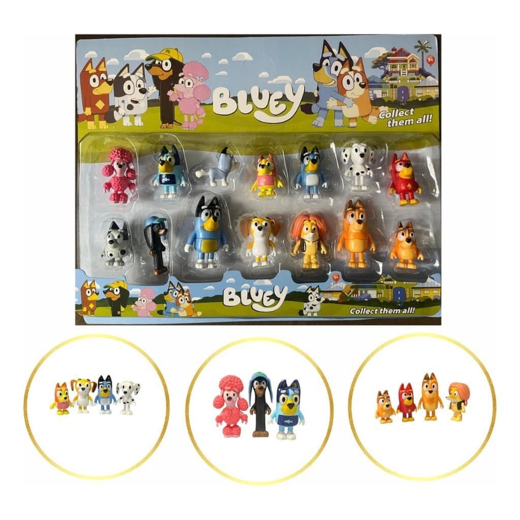 Kit 14 Bonecos Bluey Familia Cachorro Bluey Bingo Criança Desenho