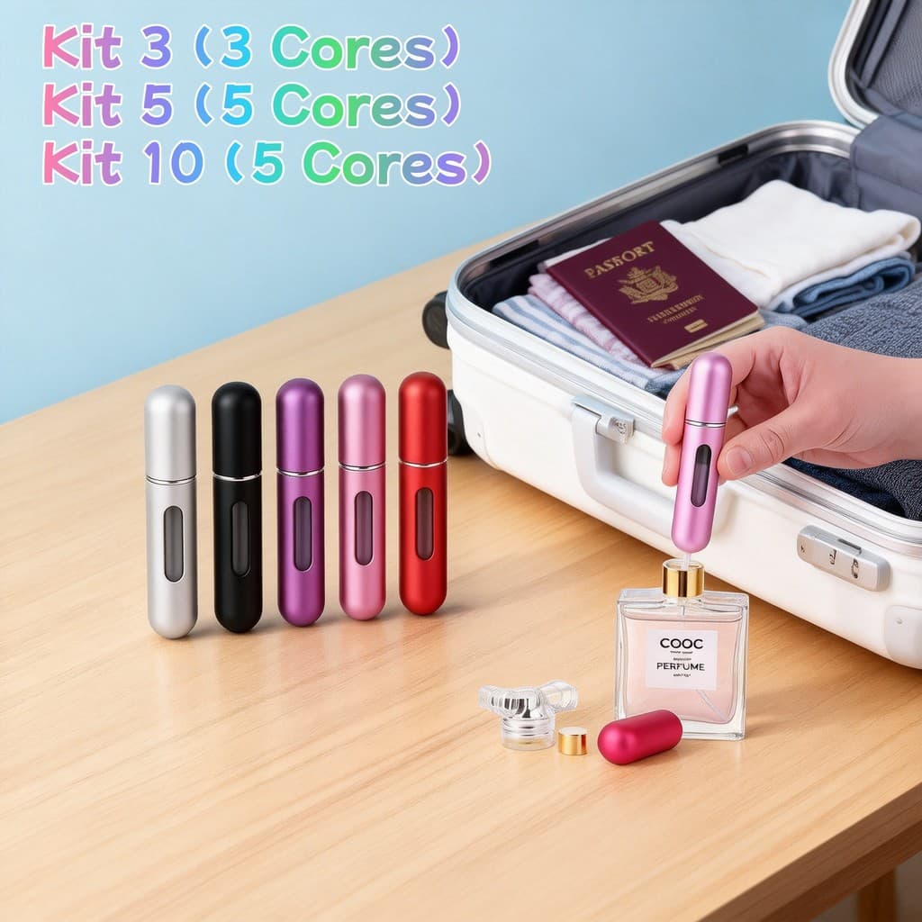 Escolha a Quantidade: 1, 3, 5 ou 10 Unidades (Atacado) - Mini Frasco de Perfume Recarregável 5ml