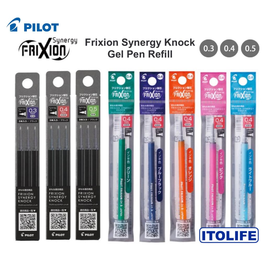 Recarga de Caneta Gel Pilot Frixion Synergy Knock 0.3, 0.4, 0.5 - 1 pacote ou cor única