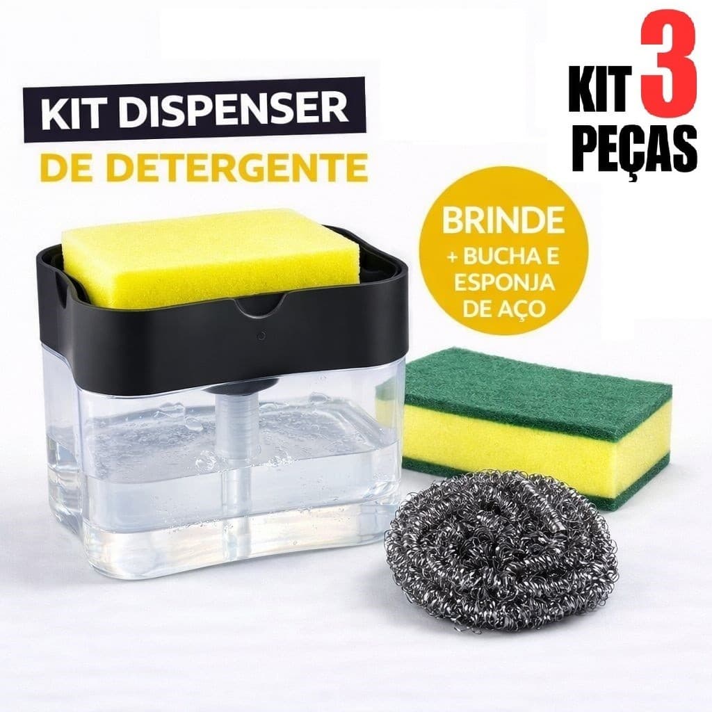Dispensador Para Detergente + Esponja de Aço + 1 Bucha Esponja Limpeza