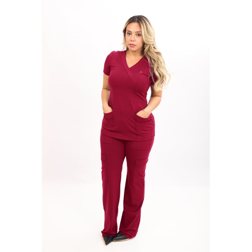 Conjunto Pijama Cirurgico Scrub Verona Bordô Toque Geladinho