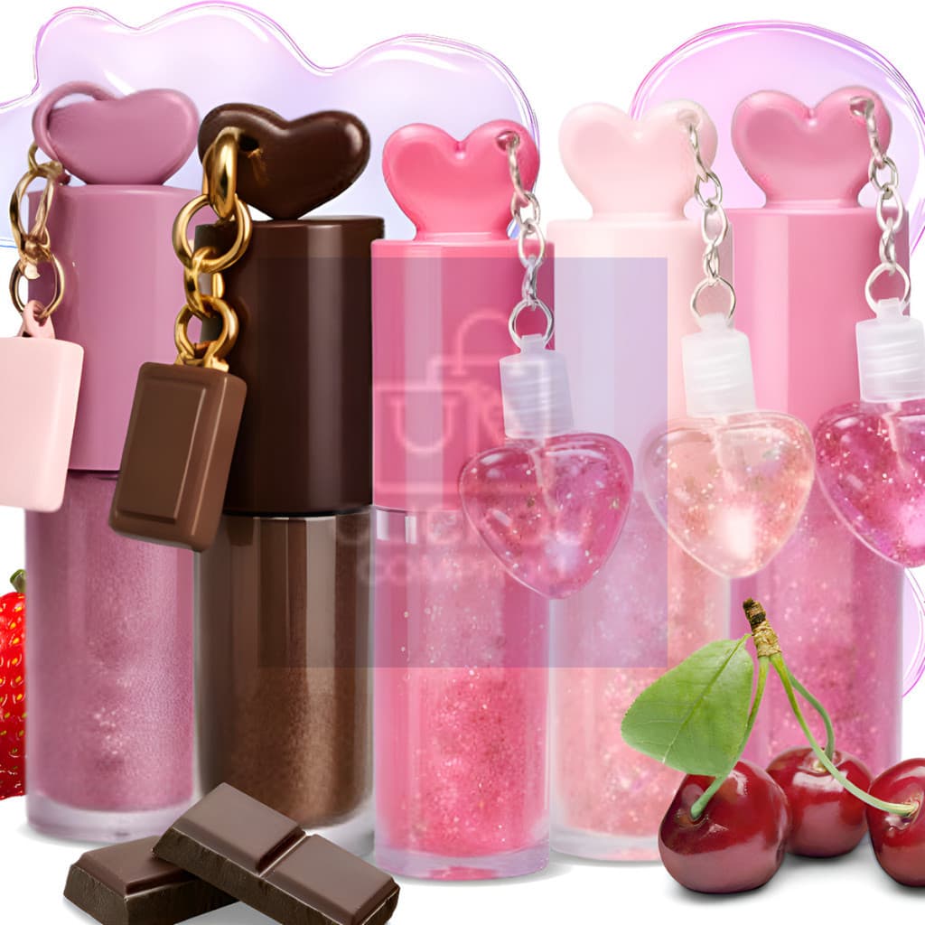 Lip Gloss Lábial com Pingente de Coração Brilhante Hidratação Prolongada e Brilho Intenso