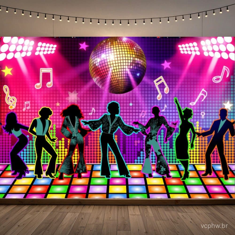 Discoteca Festa De Aniversário Pano De Fundo Néon Graffiti Cabine Banner Cartaz Fotografia Decoração Suprimentos
