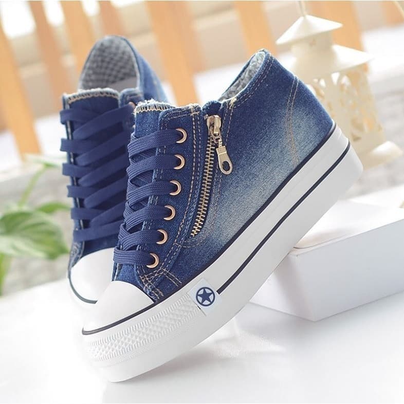 Tênis Plataforma Jeans Feminino Zíper All Queima De Estoque2026 BLESSINGGRIFES