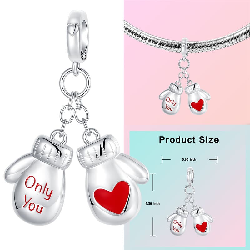 Charms Berloque Nova Chegada 925 Luva De Prata Dia Dos Namorados Charme Luvas De Boxe Cabide Ajuste Pulseira Colar