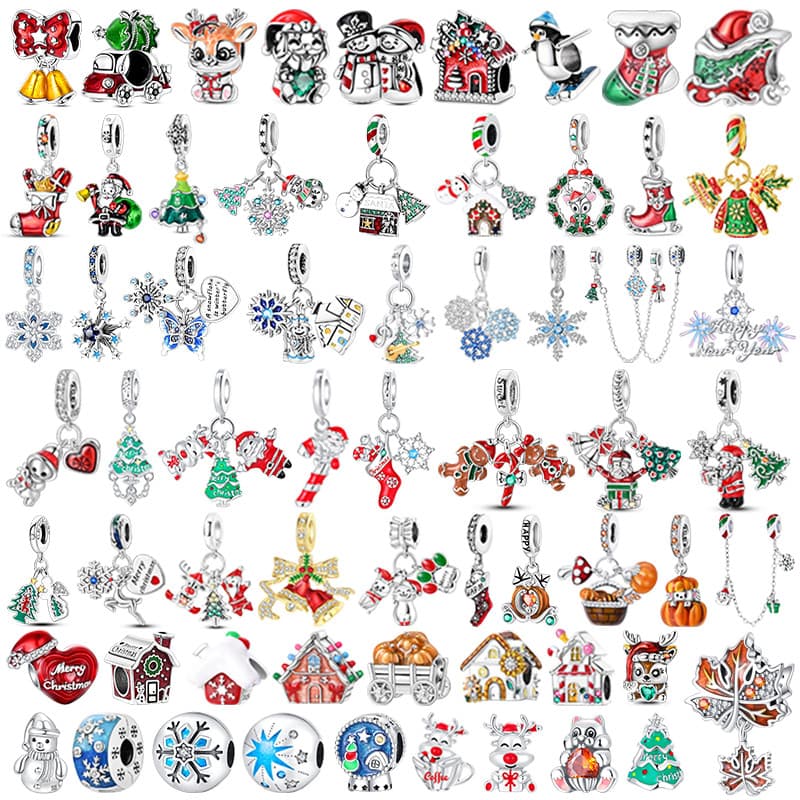 Encantos Berloque 925 Prata Natal Casa Grânulos Milu Veados Floco De Neve Pingents Caber Pulseira Jóias Originais