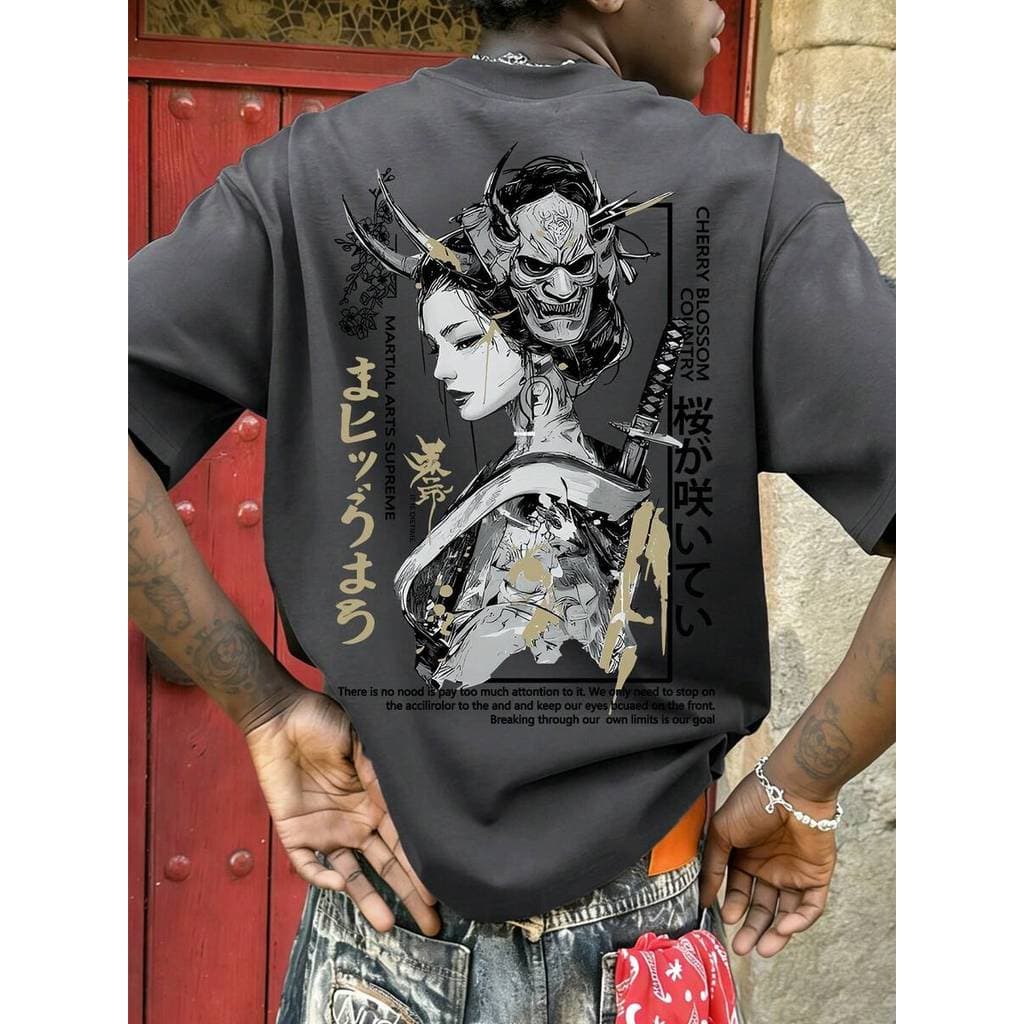 San Prime - Camiseta Masculina Máscara Hannya de Gueixa Japonesa Streetwear de  Arte Samurai Harajuku Algodão