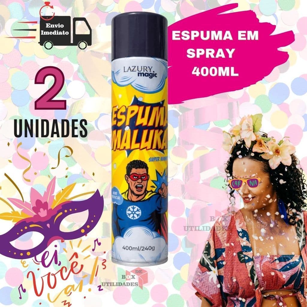 Kit 2 Espumas Spray De Carnaval E Festas 400 ml Neve Artificial Espuminha