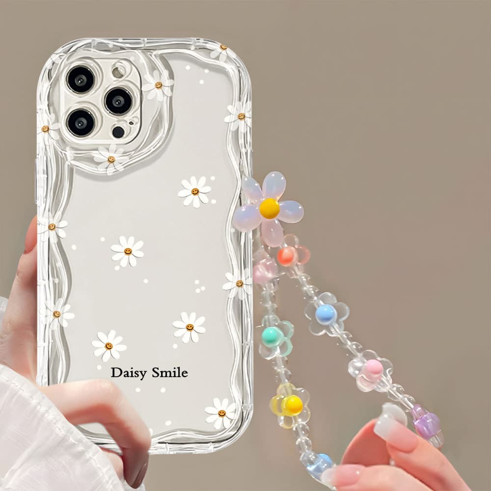 Morango Flores Capinha Com Alça De Pulso Capa Para IPhone 17 16 15 14 13 12 11 Plus Pro Max Ar Normal Flor Caso De Telef