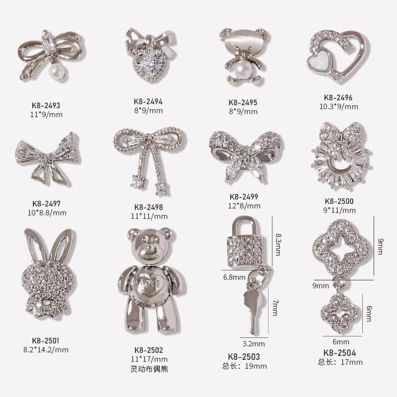 Manicure zircão jóias urso de prata membros em movimento arco Tutu amor prego diamante jóias influenciador novo estilo