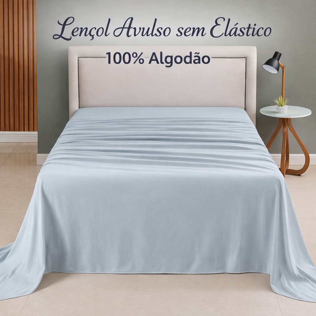 Lençol Cobertor Sem Elástico 100% Algodão Super Macio com Viés Antialérgico Malha Penteada Fio 30/1 Solteiro ao King