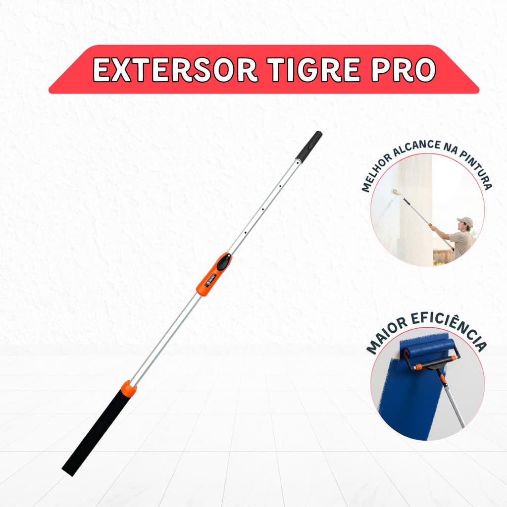 Extensor Telescópico Tigre Pro 1,5 Metros em Alumínio com Empunhadura EVA para Pintura Profissional