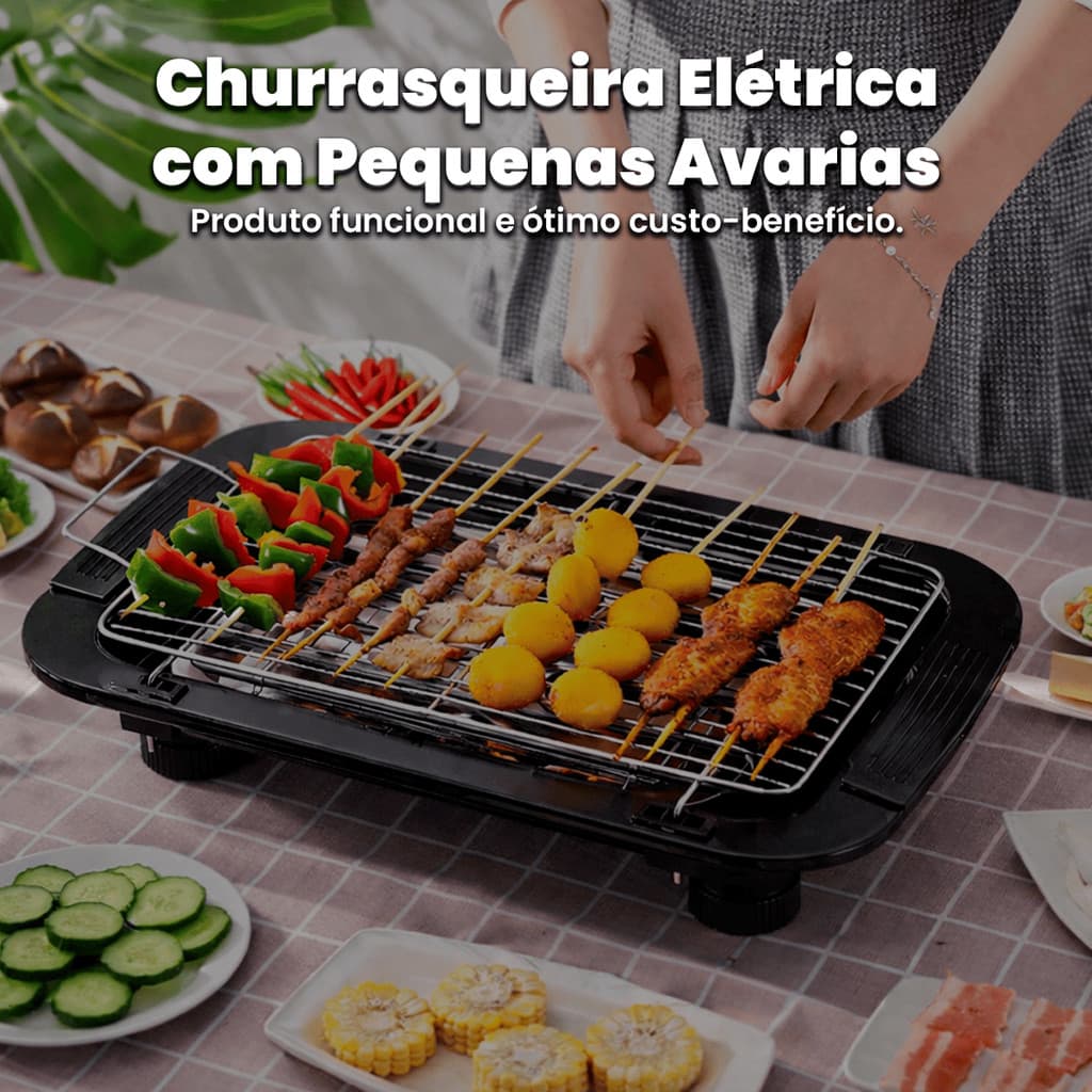 Churrasqueira Elétrica Portátil 1500W com Pequenas Avarias Estéticas e Uso Totalmente Funcional
