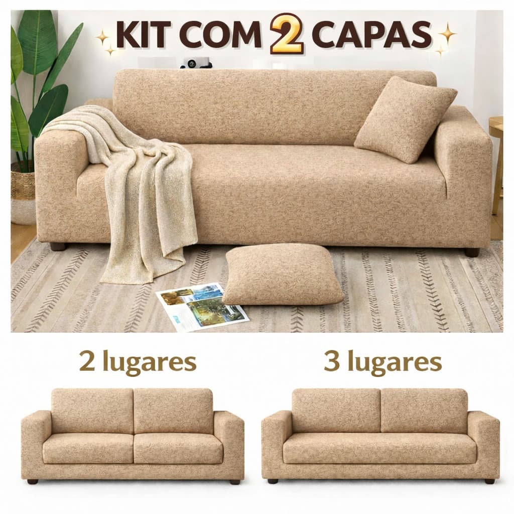 KIT 2x Capa Para Sofá Estampada Jogo P/ 2 e 3 Lugares Antiderrapante Alta Qualidade Elastica À Prova De Poeira Lavável