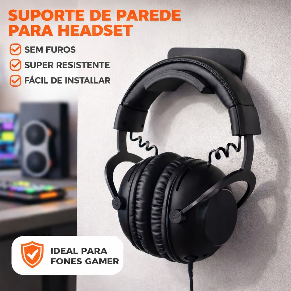 Suporte De Parede Fone Headset Headphone Gamer - Reforçado Sem Furos