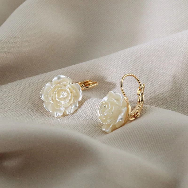 Brincos Pendurados De Camélia Branca Ouro Moda Coreana Joias De Festa Elegantes Para Mulheres