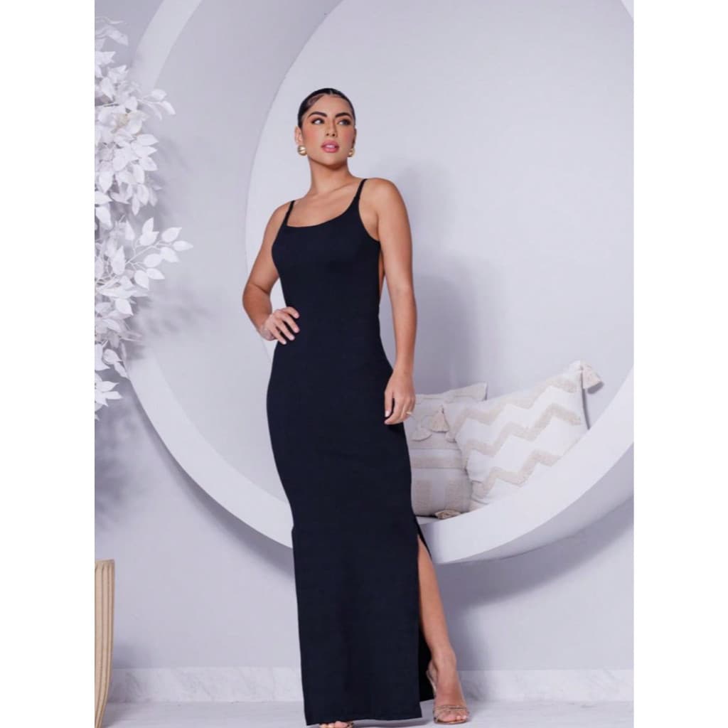 Vestido Longo Feminino Costa Nua com Fendas Laterais | Alça Fina | Sensual e Elegante | Amplyco