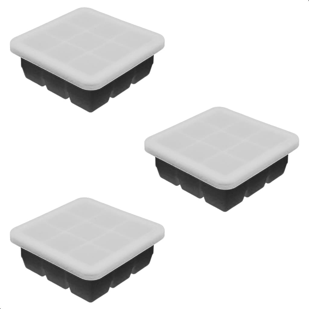 Kit com 3 Formas de Gelo em Silicone Flexível e Reutilizável 9 Cubos Fácil Desenformar Material Drinks Sucos e Bebidas