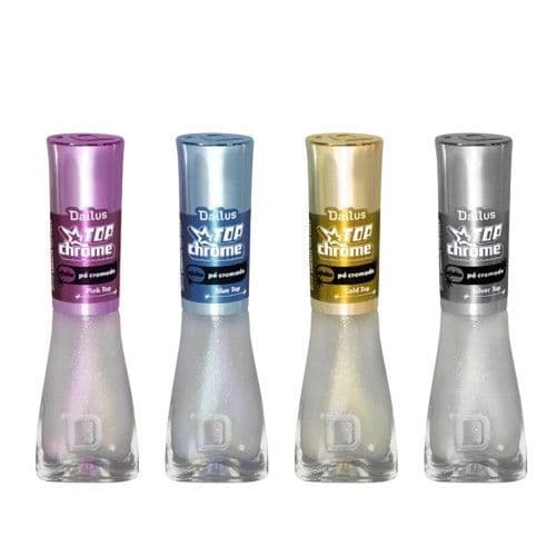 Kit 4 Esmalte Dailus Coleção Top Chrome Efeito Pó Cromado Brilho Intenso Top Coat