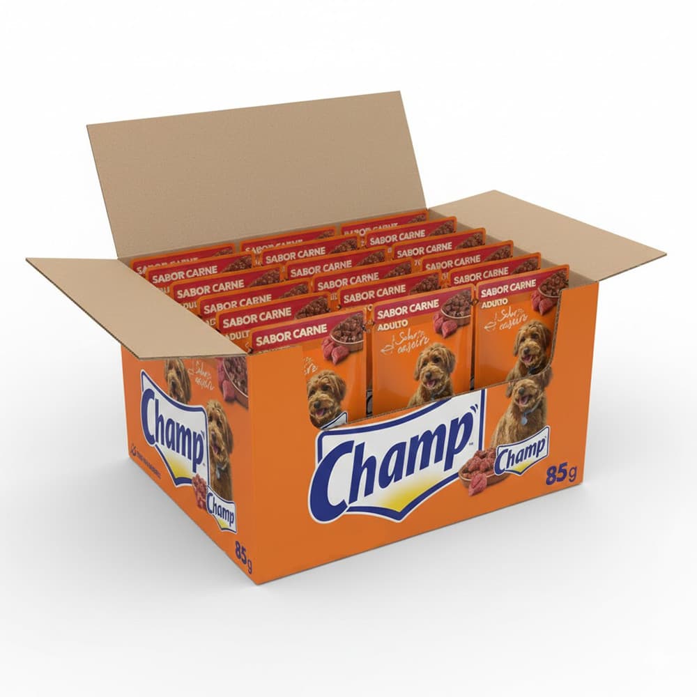 Kit Ração Úmida Champ Sachê Cães Adultos Sabor Caseiro Carne 40 Unidades