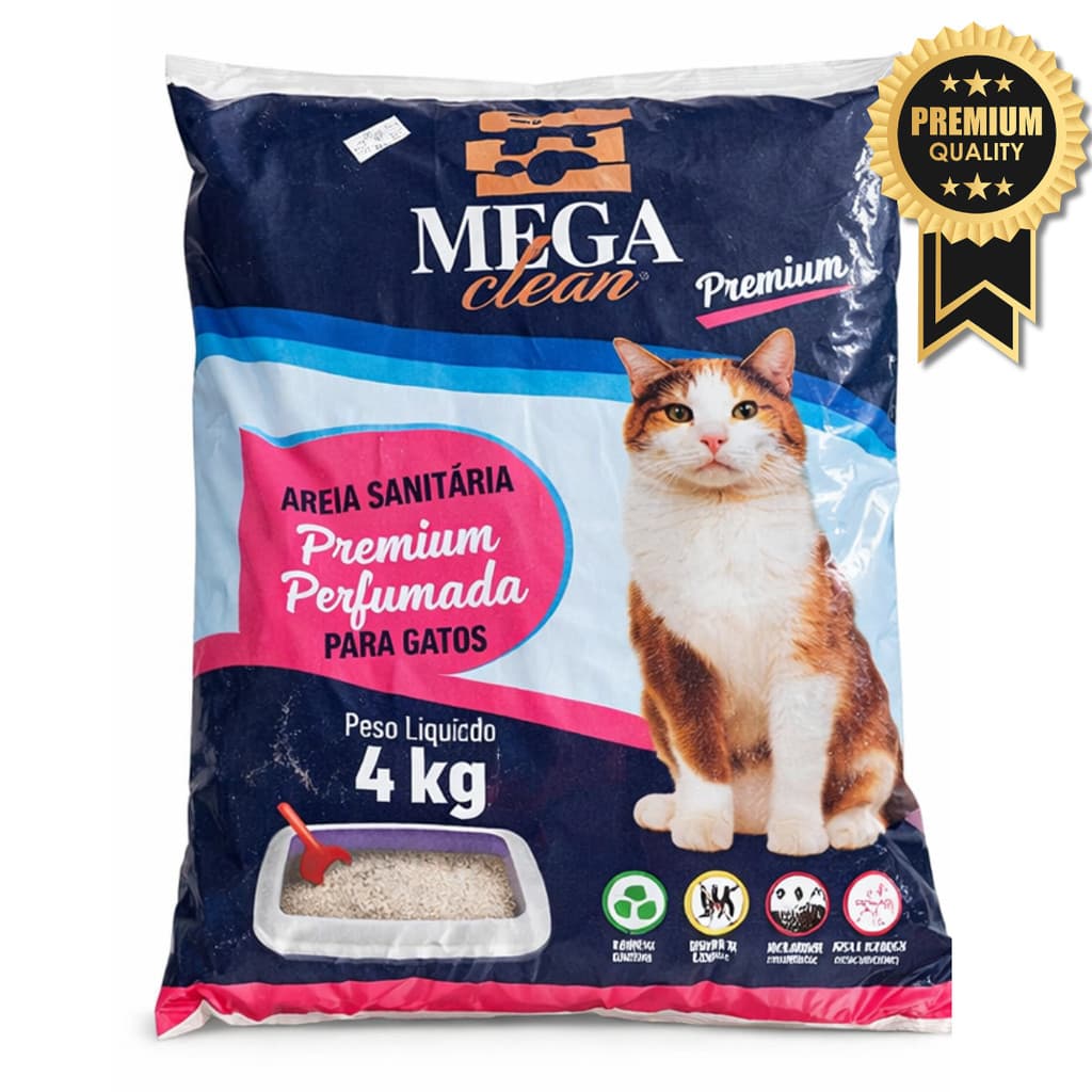 Areia Sanitária para Gatos Mega Clean Premium Perfumada 4kg Alta Absorção Forma Torrõe